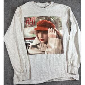 Red Taylors Version Era Shirt Mens Gray Swiftie Graphic Tee Long Sleeve Medium